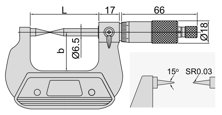 Изображение товара Микрометр с точечным контактом диап   0- 25мм дел 0.01мм остроконечные 15° изм пов-ти 2