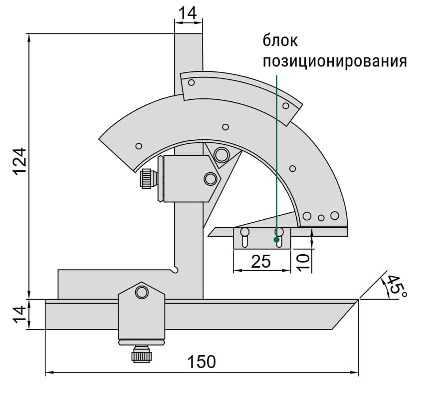 Изображение товара Угломер с открытым лимбом 0-320° (0-320° деление 2' погрешность ±2') с установочной мерой 2