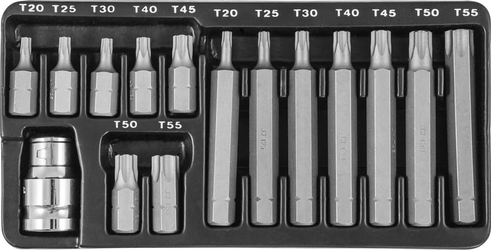 Набор вставок-бит 10 мм DR TORX® с переходниками S29H4215S 15 предметов Jonnesway