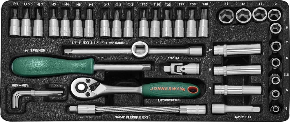 S04H2141S Набор головок торцевых 1/4"DR, 4-13 мм, 41 предмет Jonnesway