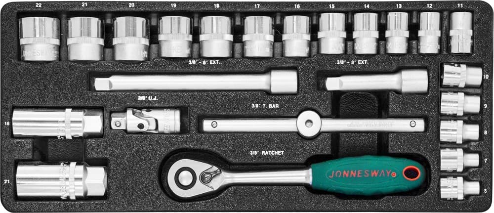 S04H3125S Набор головок торцевых 3/8"DR, 6-22 мм, 25 предметов Jonnesway