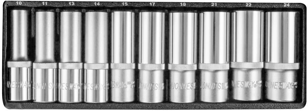 S04HD411S Набор головок торцевых глубоких 1/2"DR, 10-24 мм, 11 предметов Jonnesway