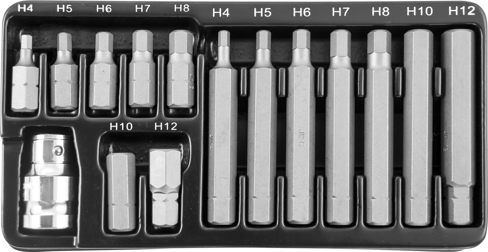 S29H4115S Набор вставок-бит 10 мм DR шестигранных с переходником, 15 предметов Jonnesway