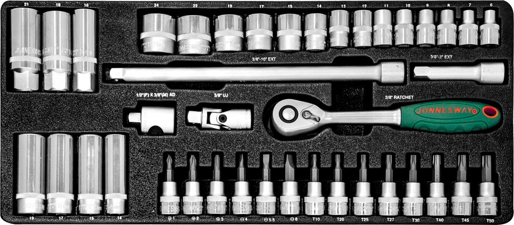 S04H3141S Набор головок торцевых 3/8"DR, 6-24 мм, 41 предмет Jonnesway