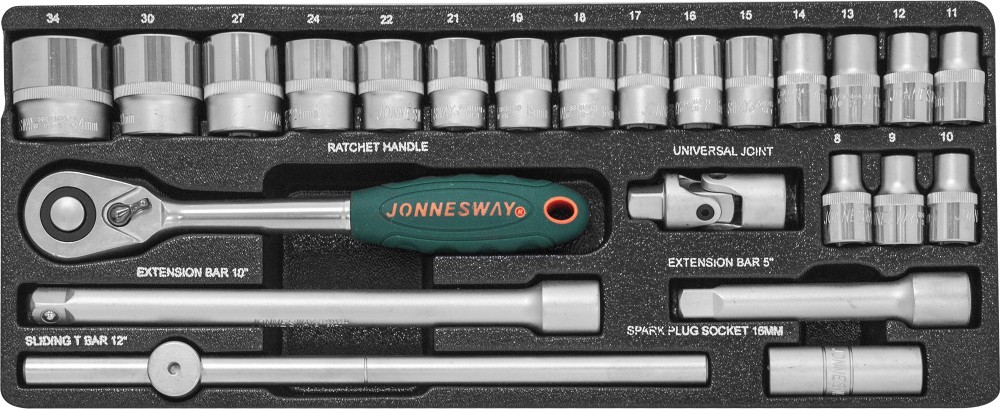 S04H4724S Набор головок торцевых 1/2"DR, 8-34 мм, 24 предмета Jonnesway