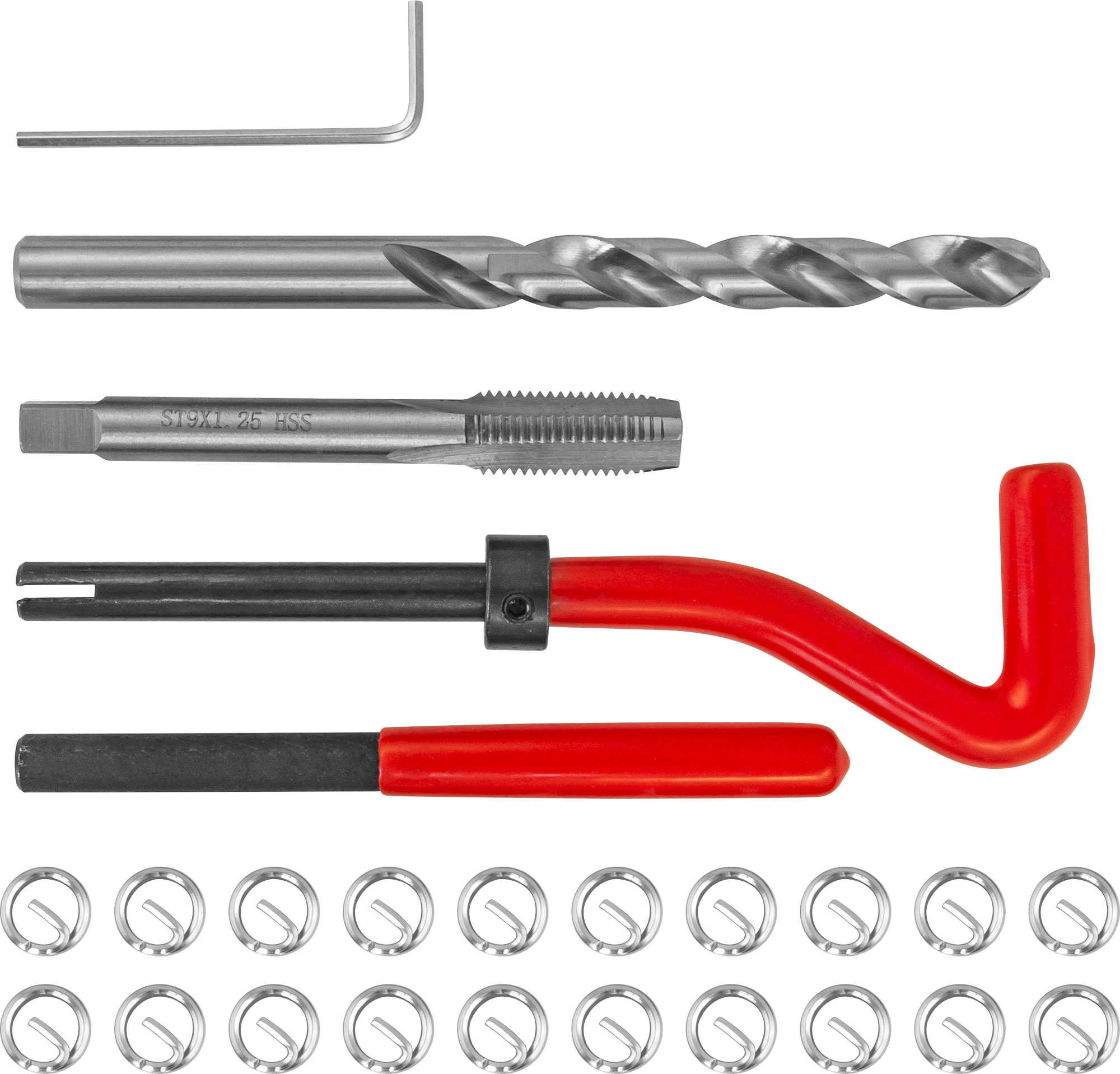 TRIS9125 Набор для восстановления резьбы M9x1.25, 25 предметов Thorvik