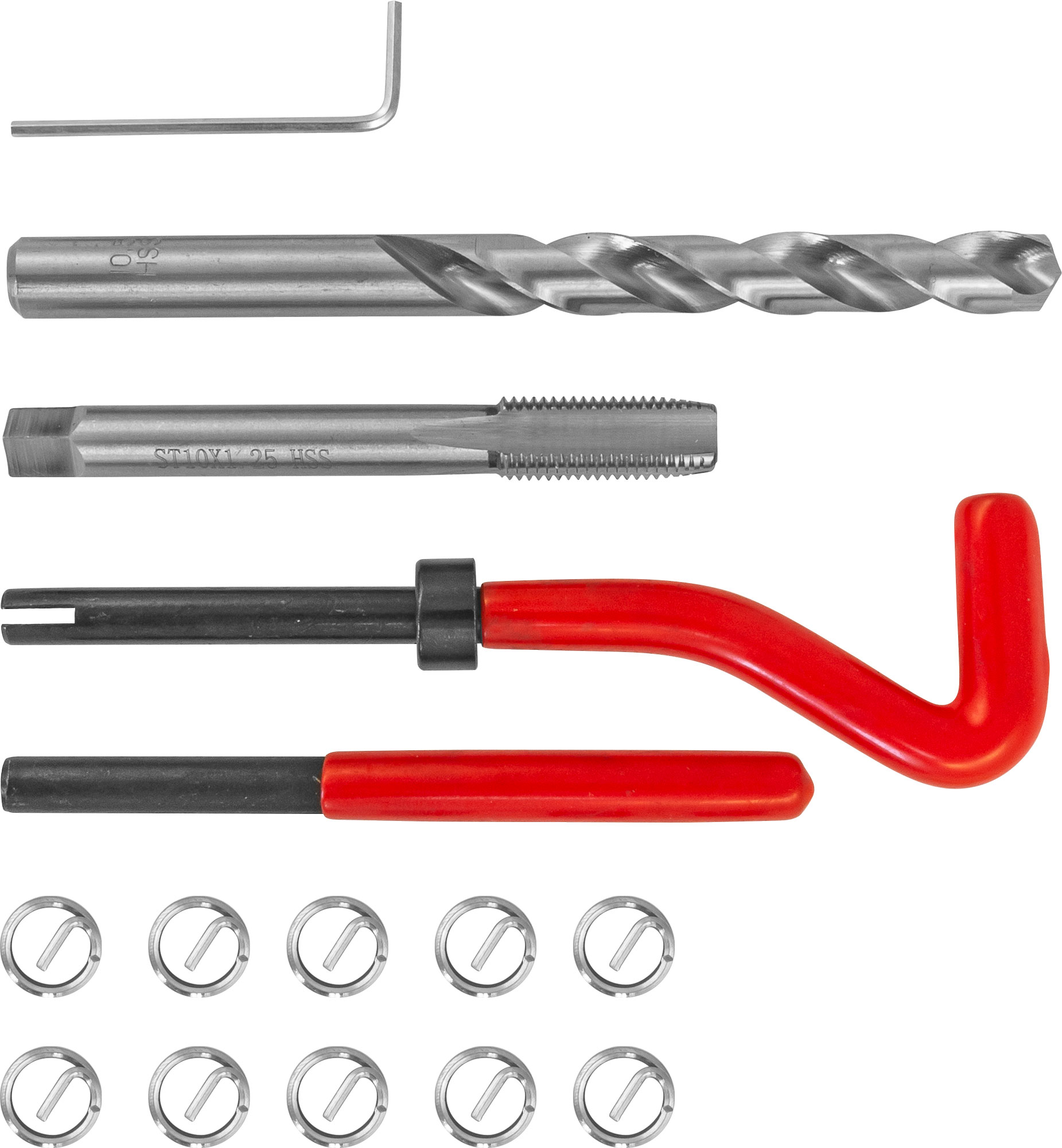 TRIS10125 Набор для восстановления резьбы M10x1.25, 15 предметов Thorvik