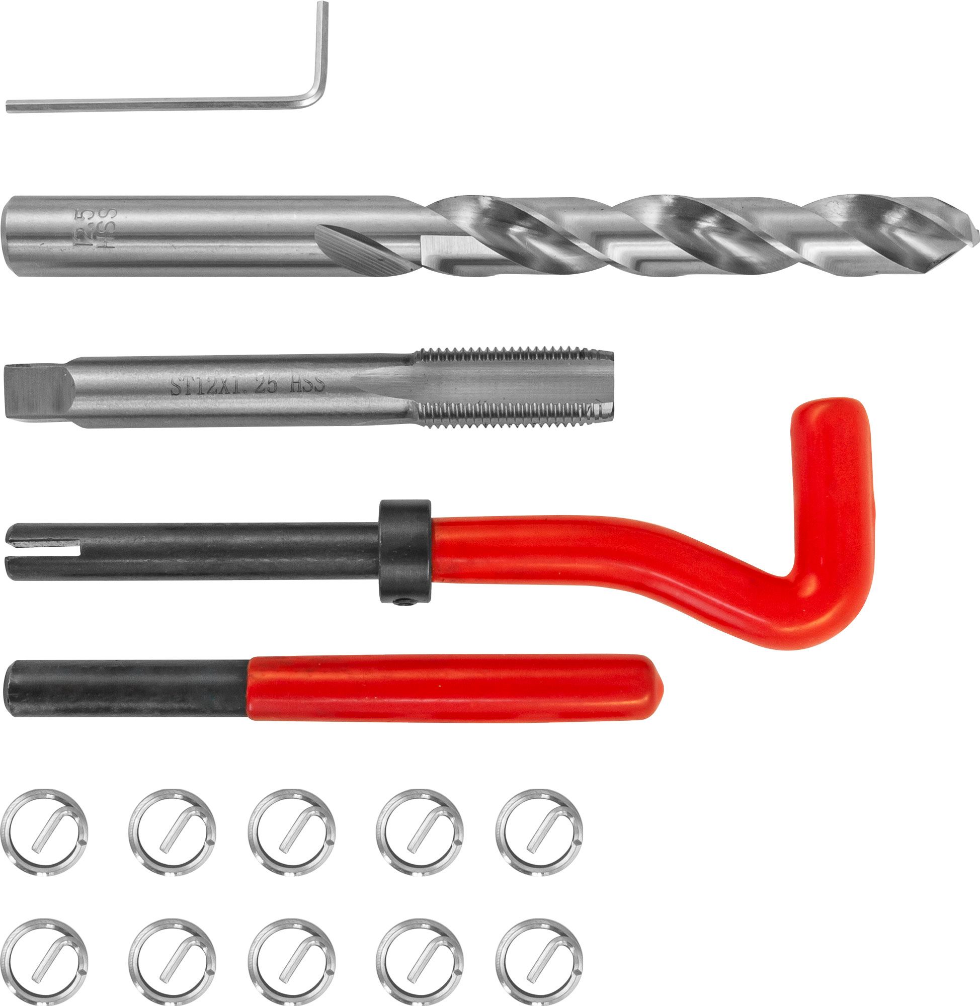 TRIS12125 Набор для восстановления резьбы M12x1.25, 15 предметов Thorvik
