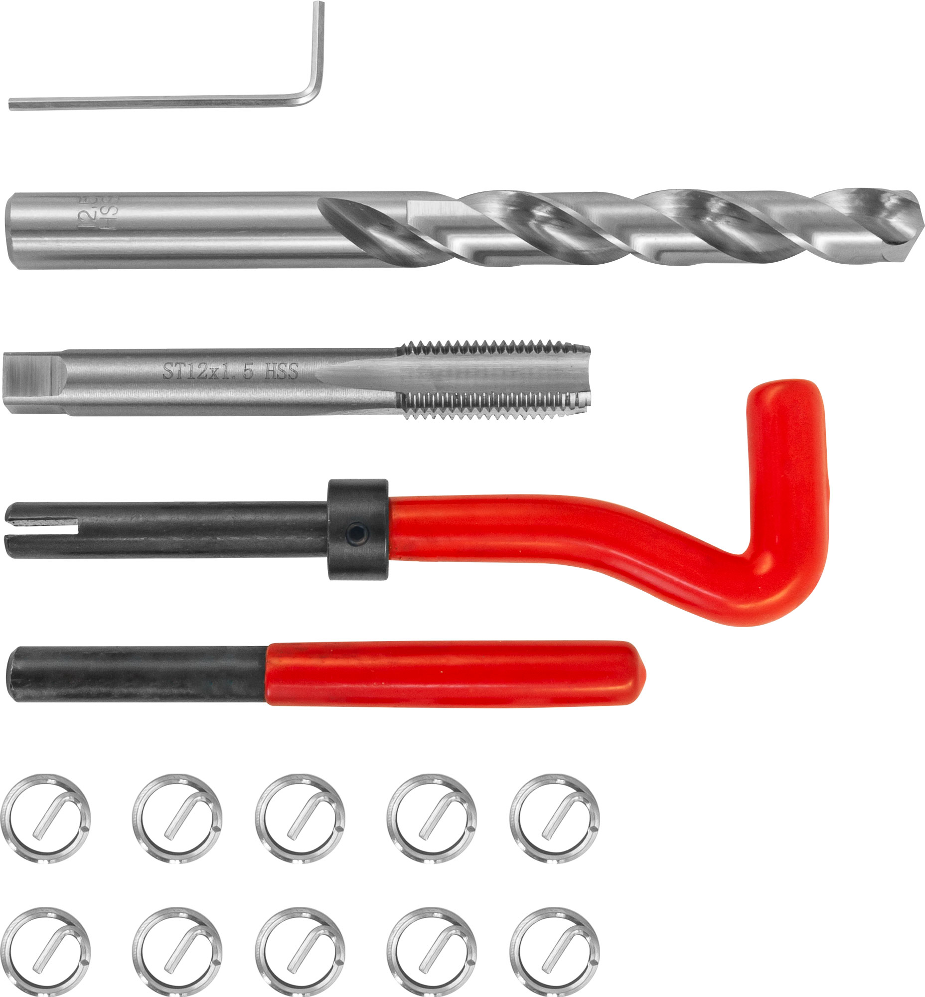 TRIS1215 Набор для восстановления резьбы M12x1.5, 15 предметов Thorvik