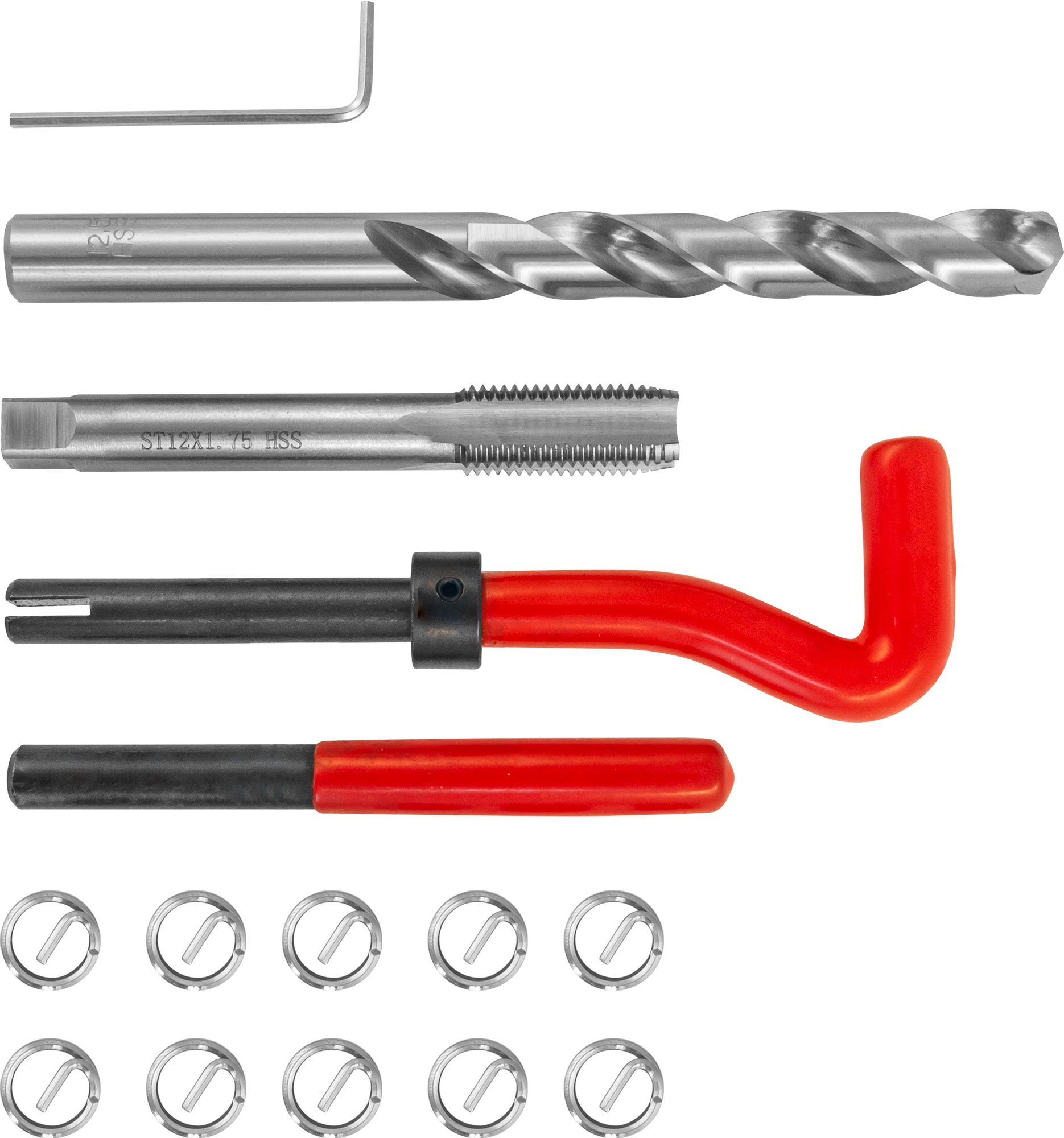 TRIS12175 Набор для восстановления резьбы M12x1.75, 15 предметов Thorvik